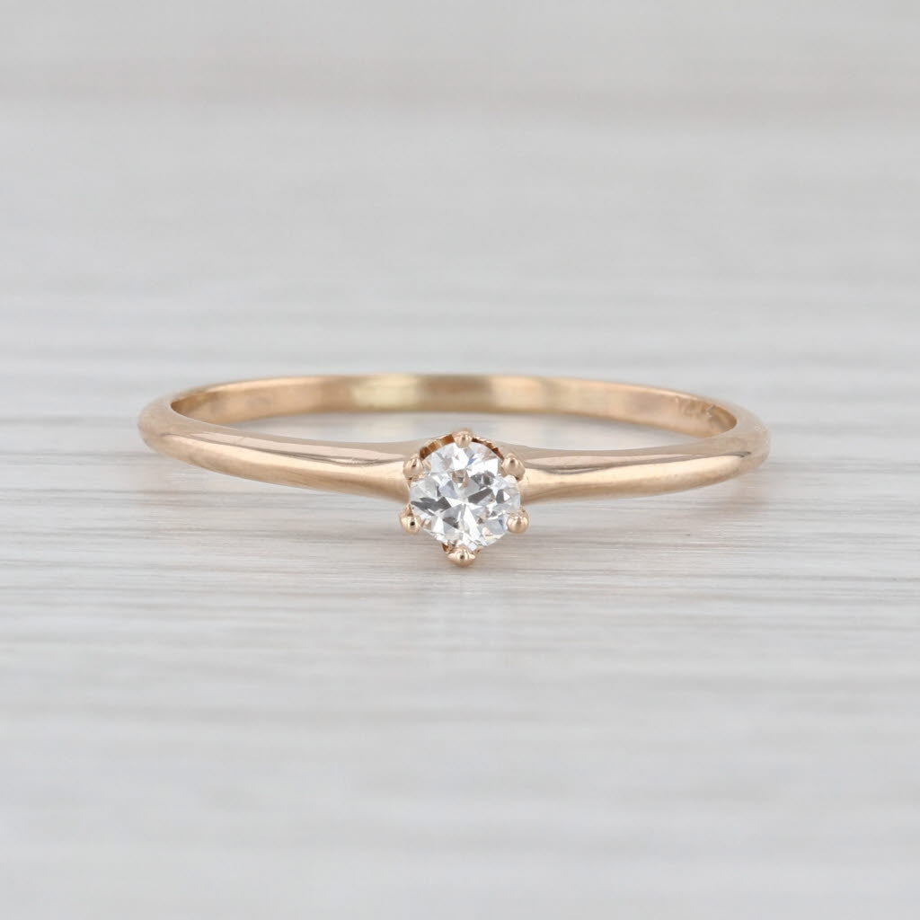Antique 0.14ct Round Diamond Solitaire Engagement Ring 14k Yellow Gold Size 9