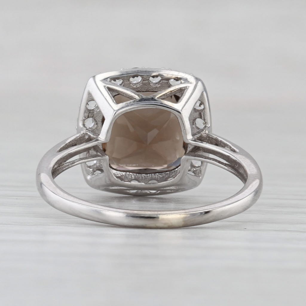 3.30ct Smoky Quartz White Topaz Halo Ring 10k White Gold Size 7