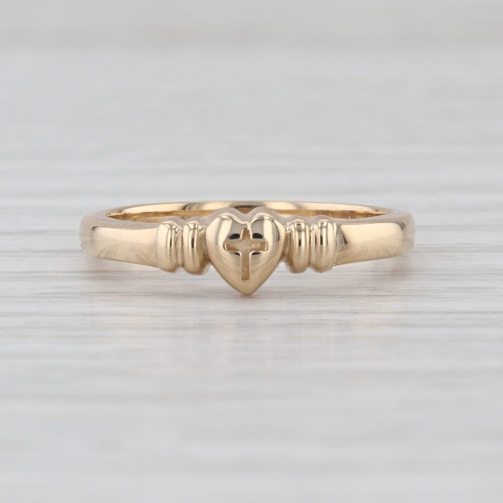 Cross Heart Ring 14k Yellow Gold Size 6.75 Stackable Band
