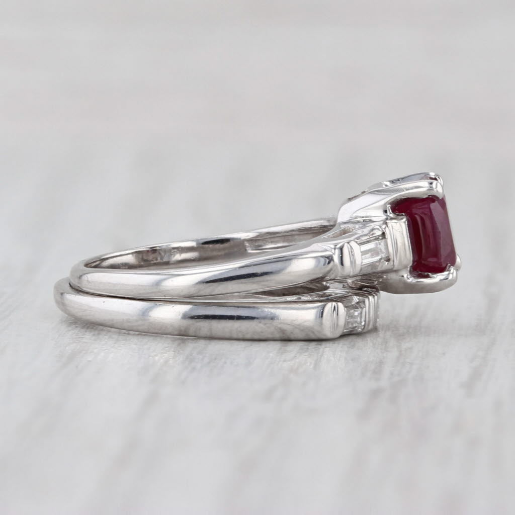 1.62ctw Ruby Diamond Engagement Ring Wedding Band Bridal Set 14k White Gold