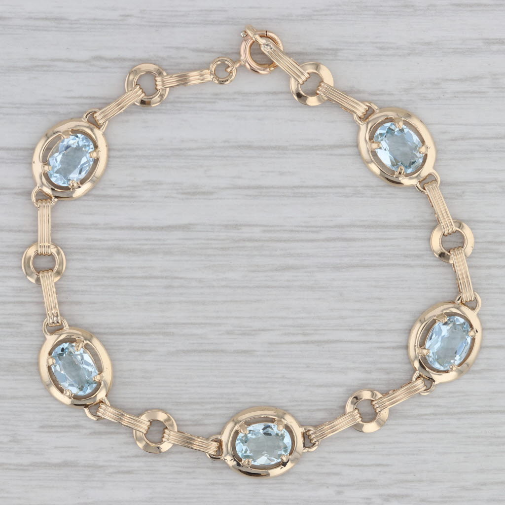 Gray 5.70ctw Aquamarine Bracelet 14k Yellow Gold 7.5"