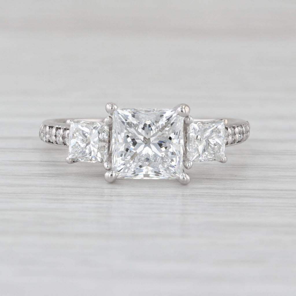 GIA 3.01ctw Princess Diamond 3-Stone Engagement Ring 14k White Gold Size 7.5
