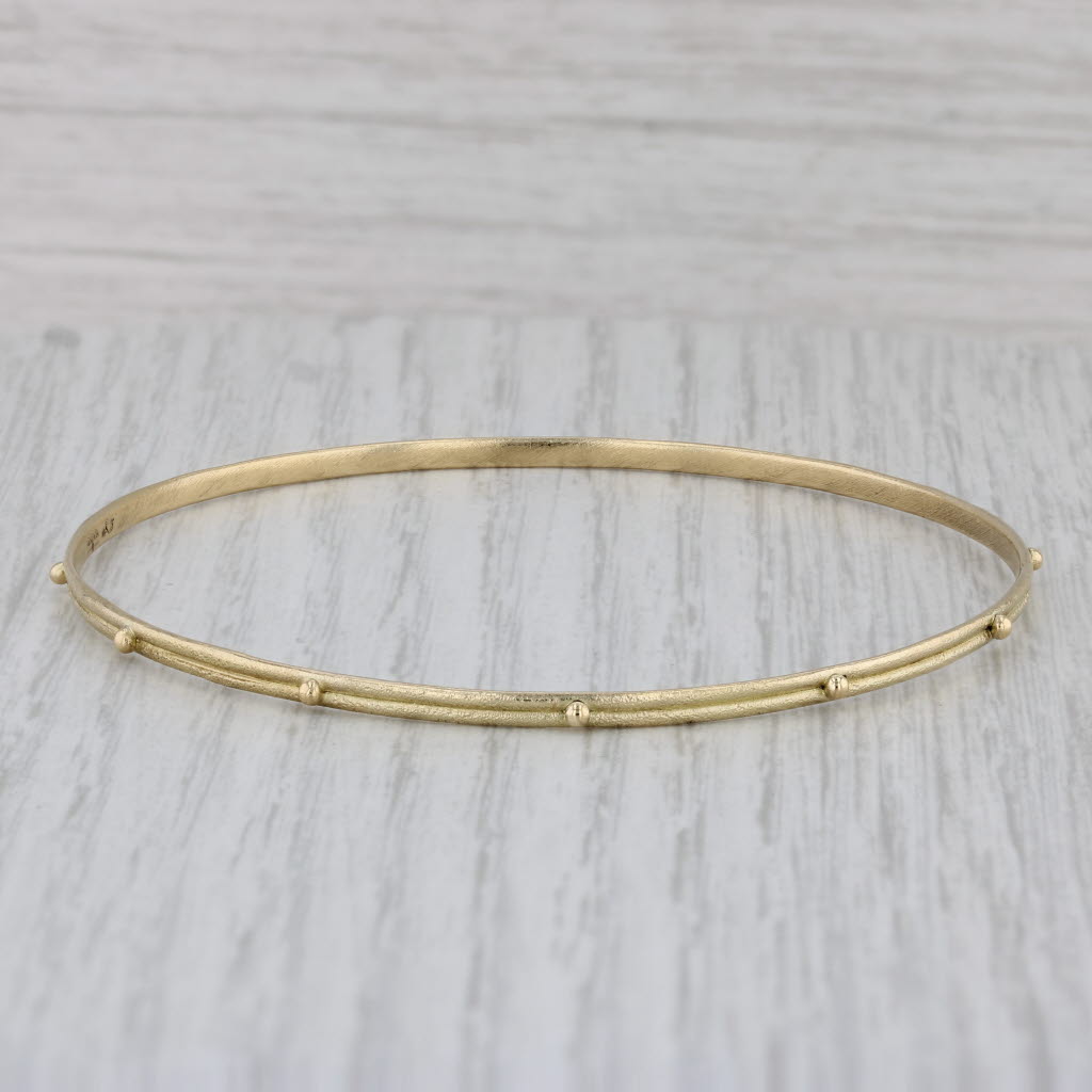 Gray Granulated Dots Bangle Bracelet 18k Yellow Gold 8" 2.5mm Emily Armenta