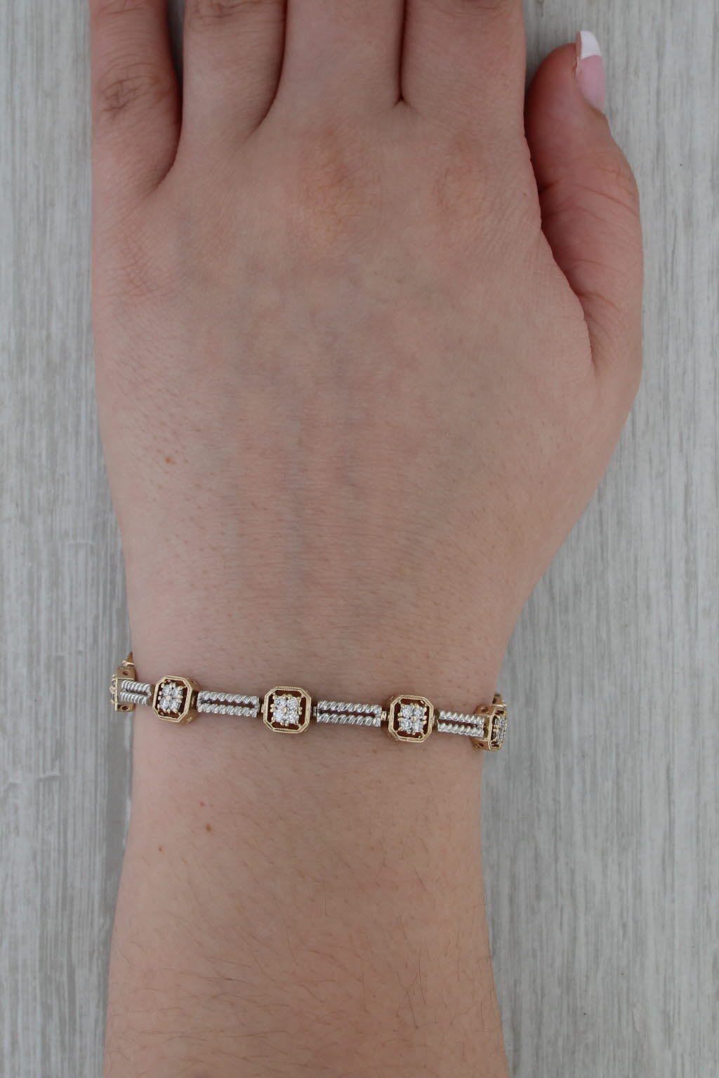 1ctw Diamond Bead Bar Links Bracelet 14k White Yellow Gold 7.25"