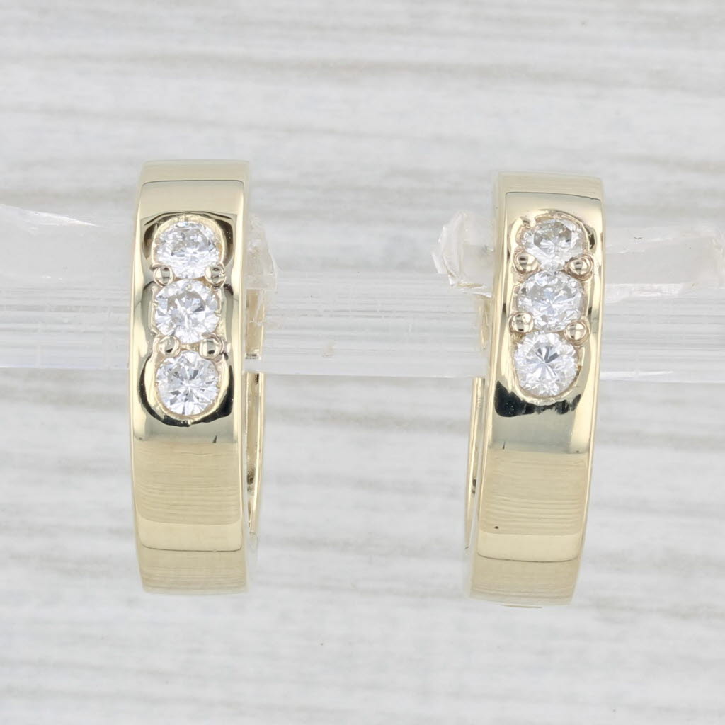 Light Gray 0.30ctw Diamond Hoop Huggie Earrings 14k Yellow Gold Round Hoops