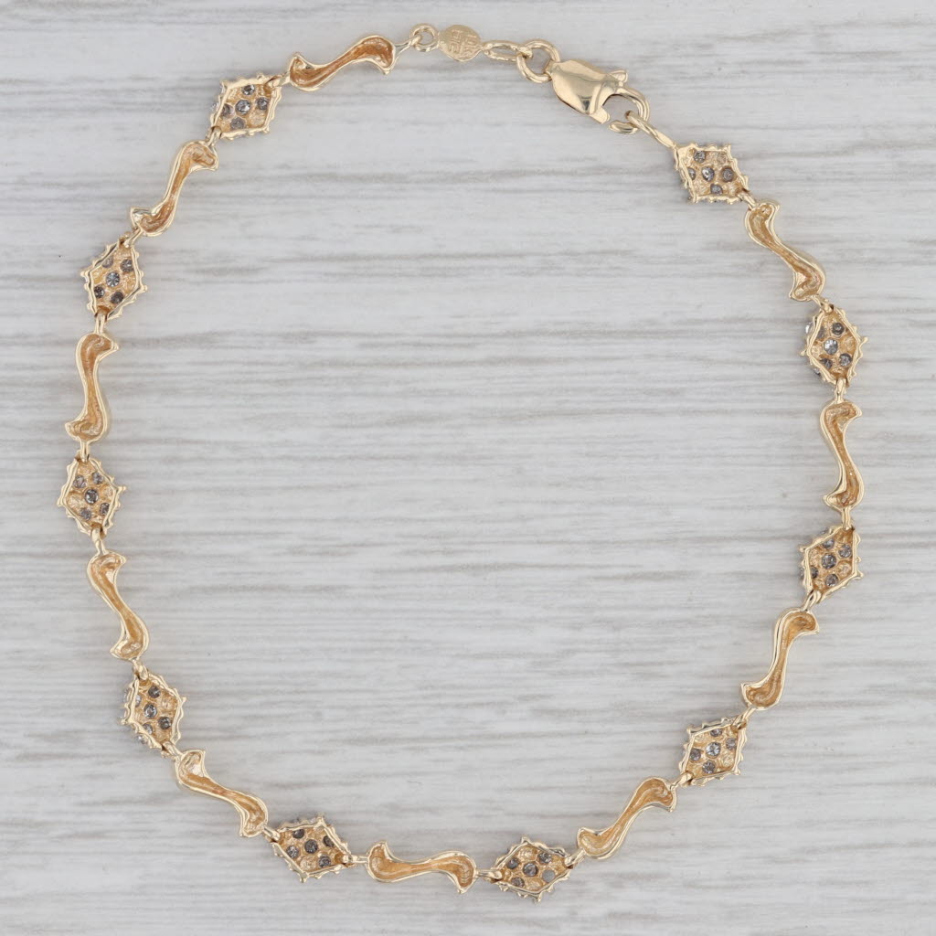 Gray 0.40ctw Diamond Cluster Tennis Bracelet 10k Yellow Gold 7"