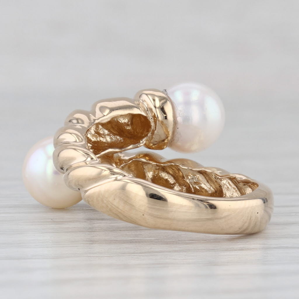 Cultured Pearl Bypass Ring 14k Yellow Gold Size 6 Adjustable