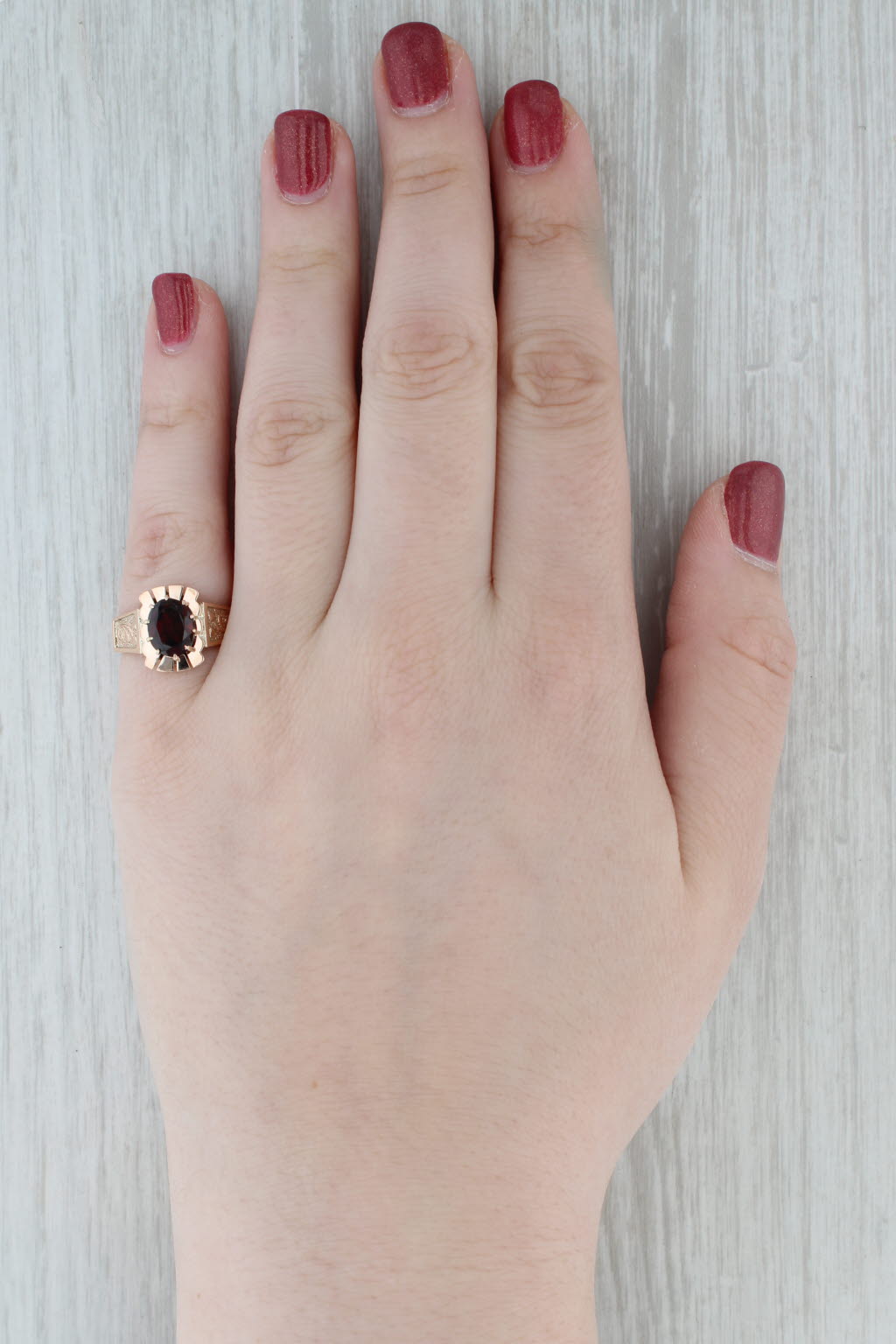 Gray Antique 2.10ct Oval Garnet Solitaire Ring 14k Rose Gold Size 6.25