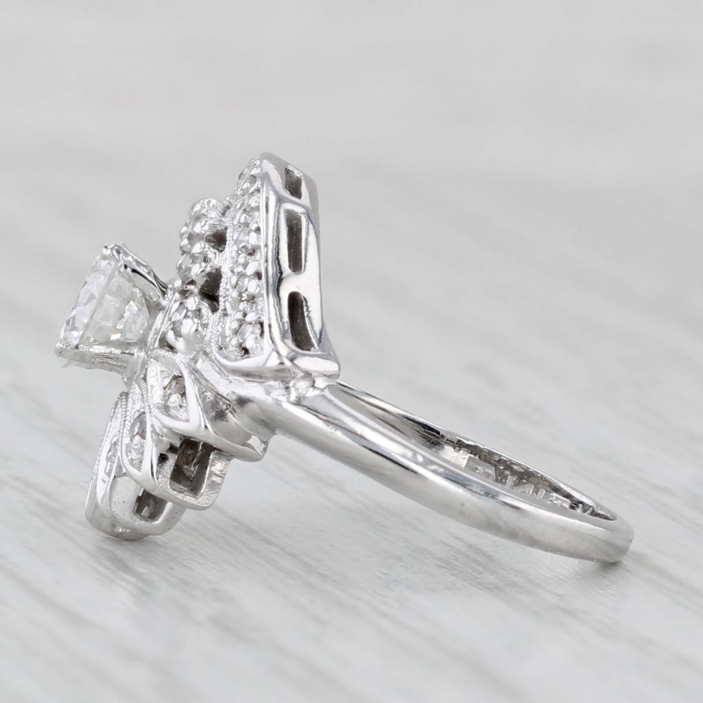 Light Gray Vintage 0.64ctw Round Diamond Flower Engagement Ring 14k White Gold Size 4