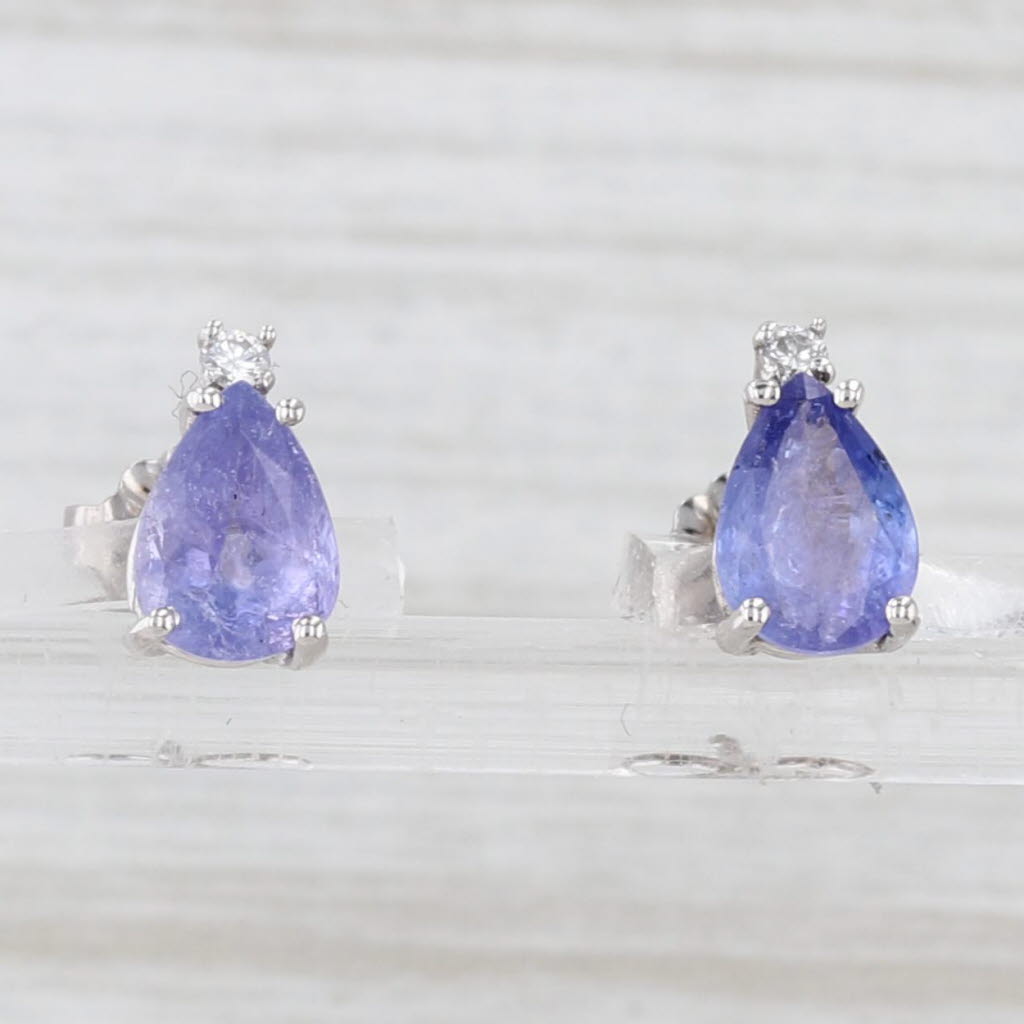 Light Gray 1.54ctw Pear Tanzanite Diamond Stud Earrings 14k White Gold