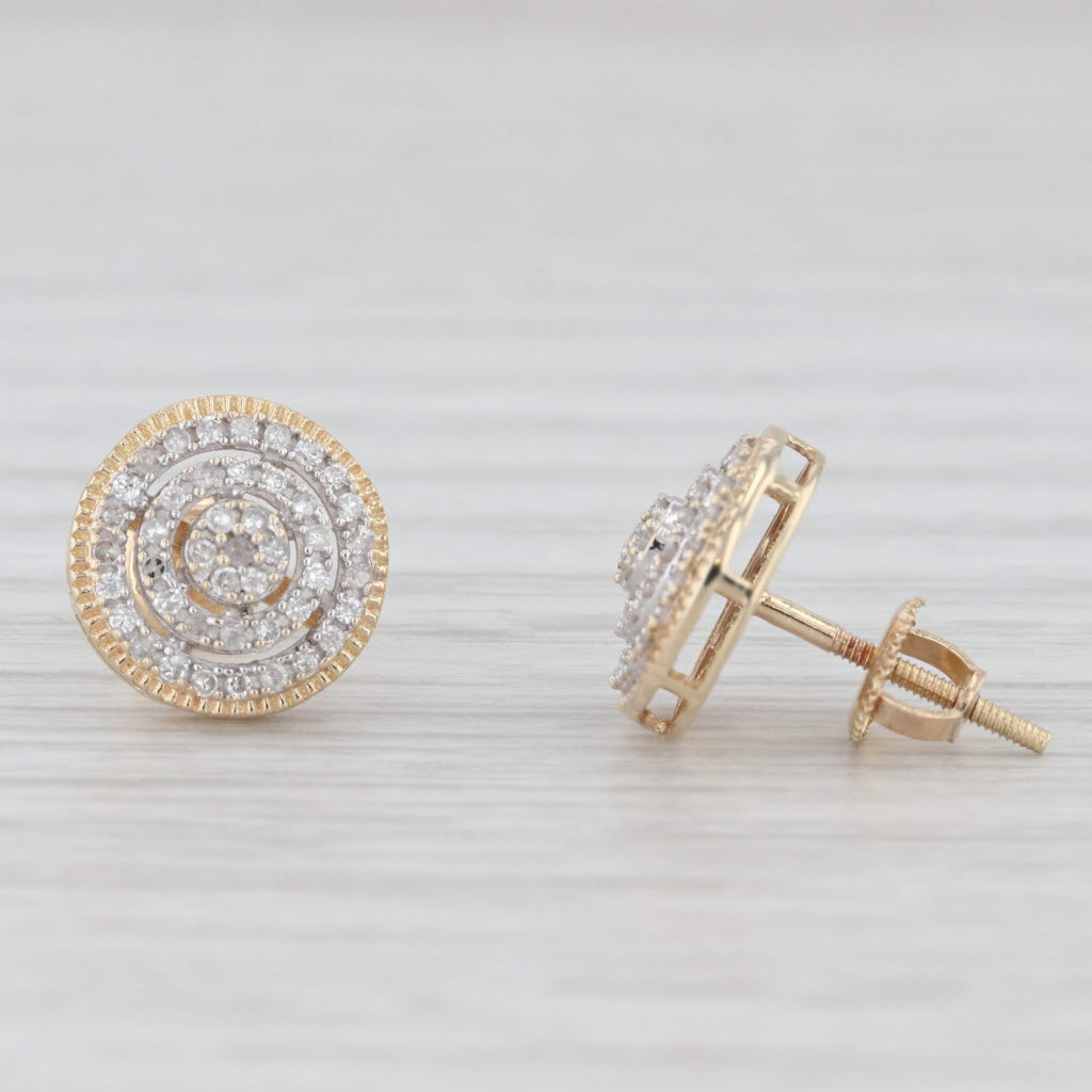 Light Gray 0.33ctw Round Diamond Halo Stud Earrings 10k Yellow Gold