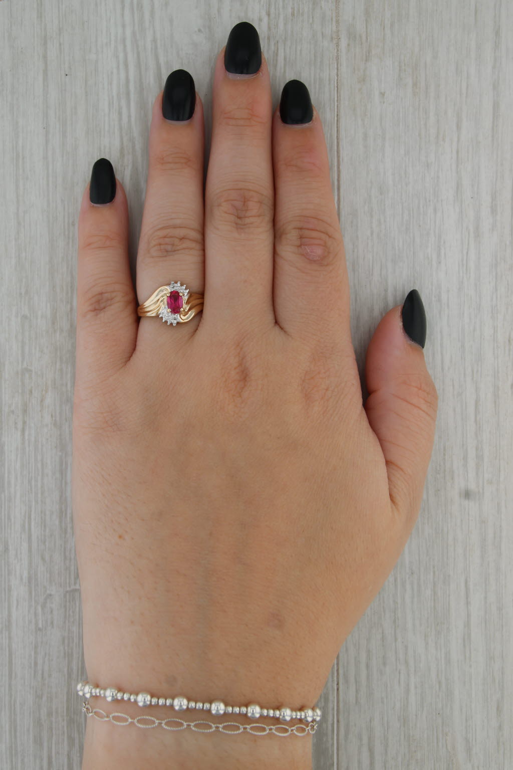 0.70ct Lab Created Ruby Diamond Bypass Ring 10k Yellow Gold Size 6.5