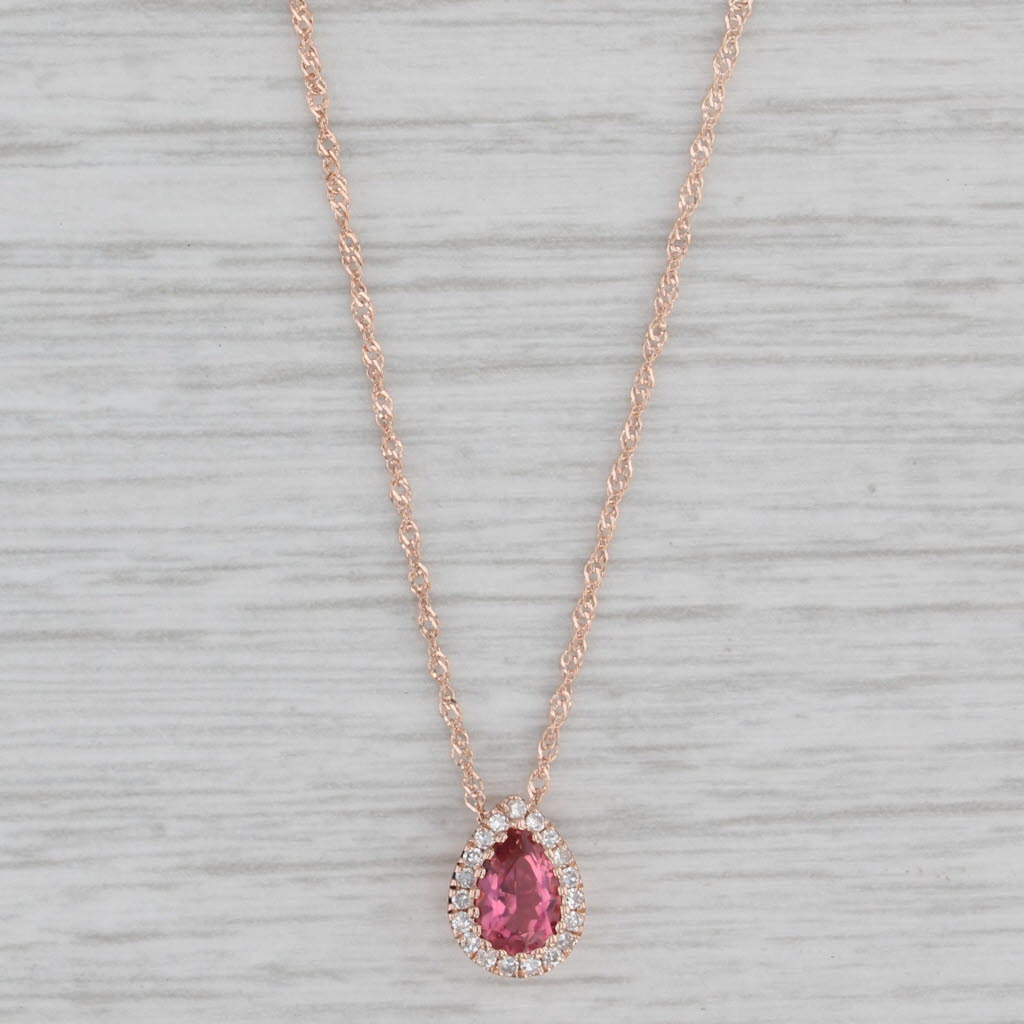 Gray New 0.50ctw Pink Tourmaline Diamond Teardrop Pendant Necklace 14k Rose Gold