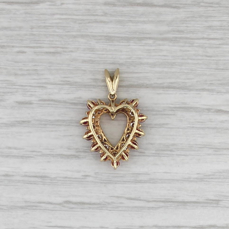 0.68ctw Diamond Ruby Halo Open Heart Pendant 18k Yellow Gold