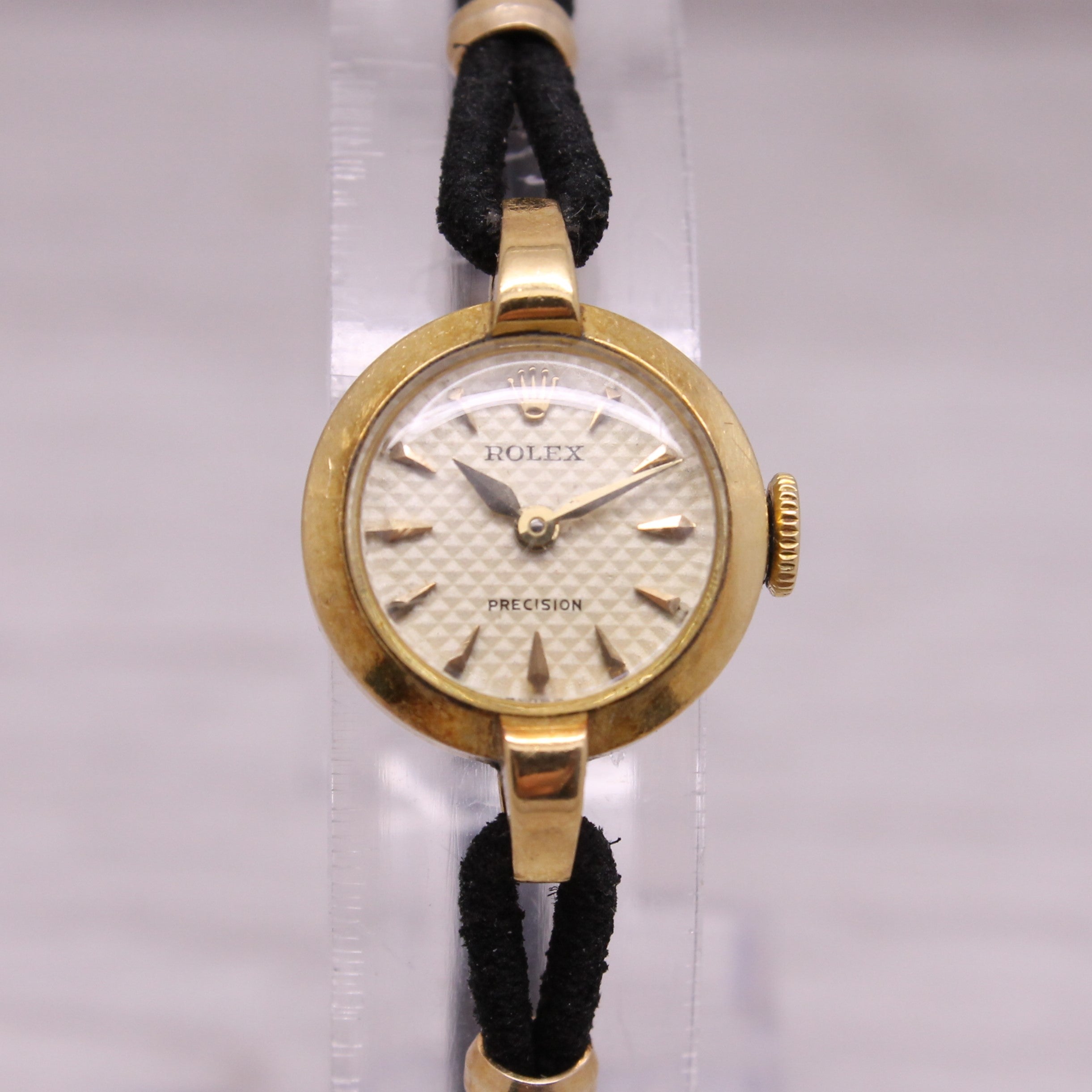 Gray Vintage 1950s Rolex Ladies ref.8106 18k Gold Cocktail Watch ORIGINAL Waffle Dial