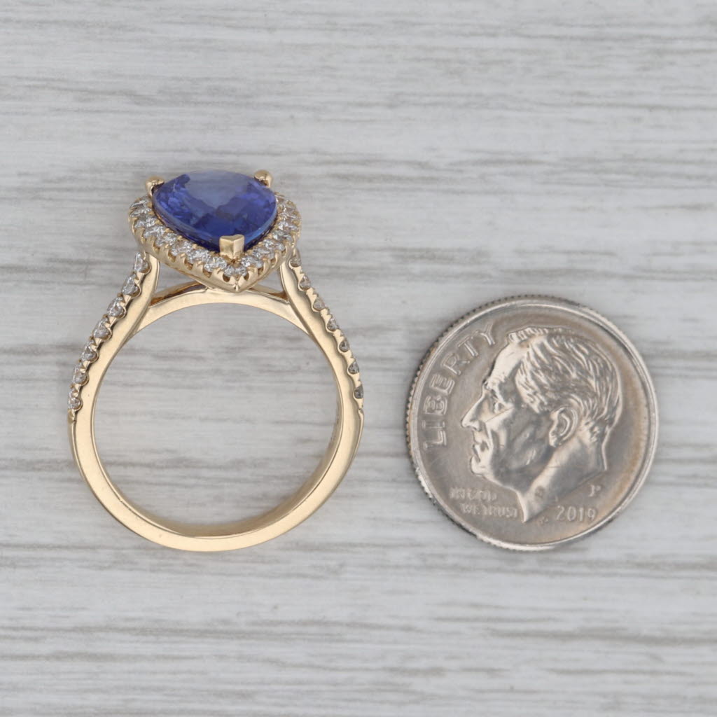 Gray 5.34ctw Pear Tanzanite Diamond Halo Ring 14k Gold Size 6.5 Teardrop Engagement