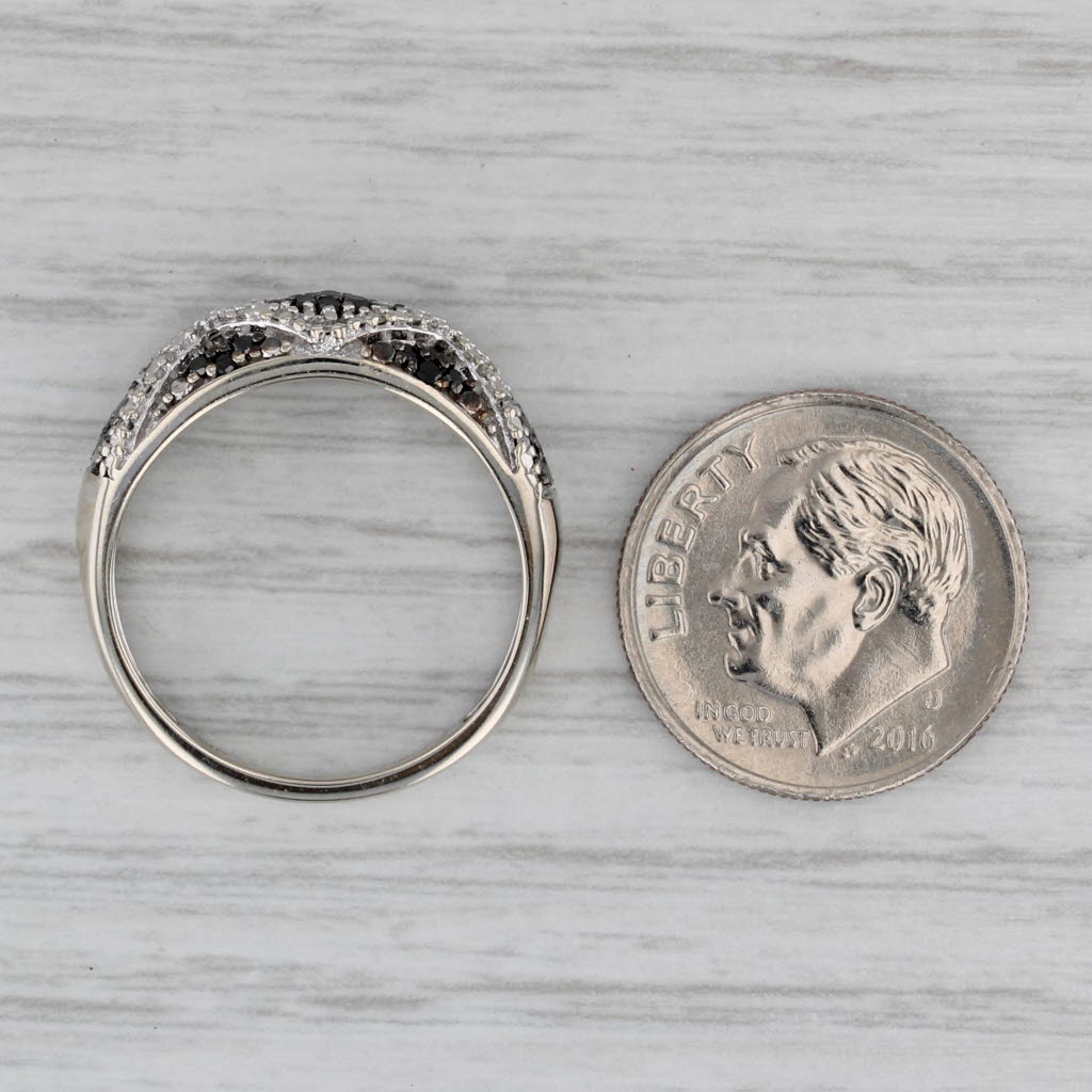 Gray 0.17ctw Black White Diamond Ring 10k White Gold Size 7 Stackable
