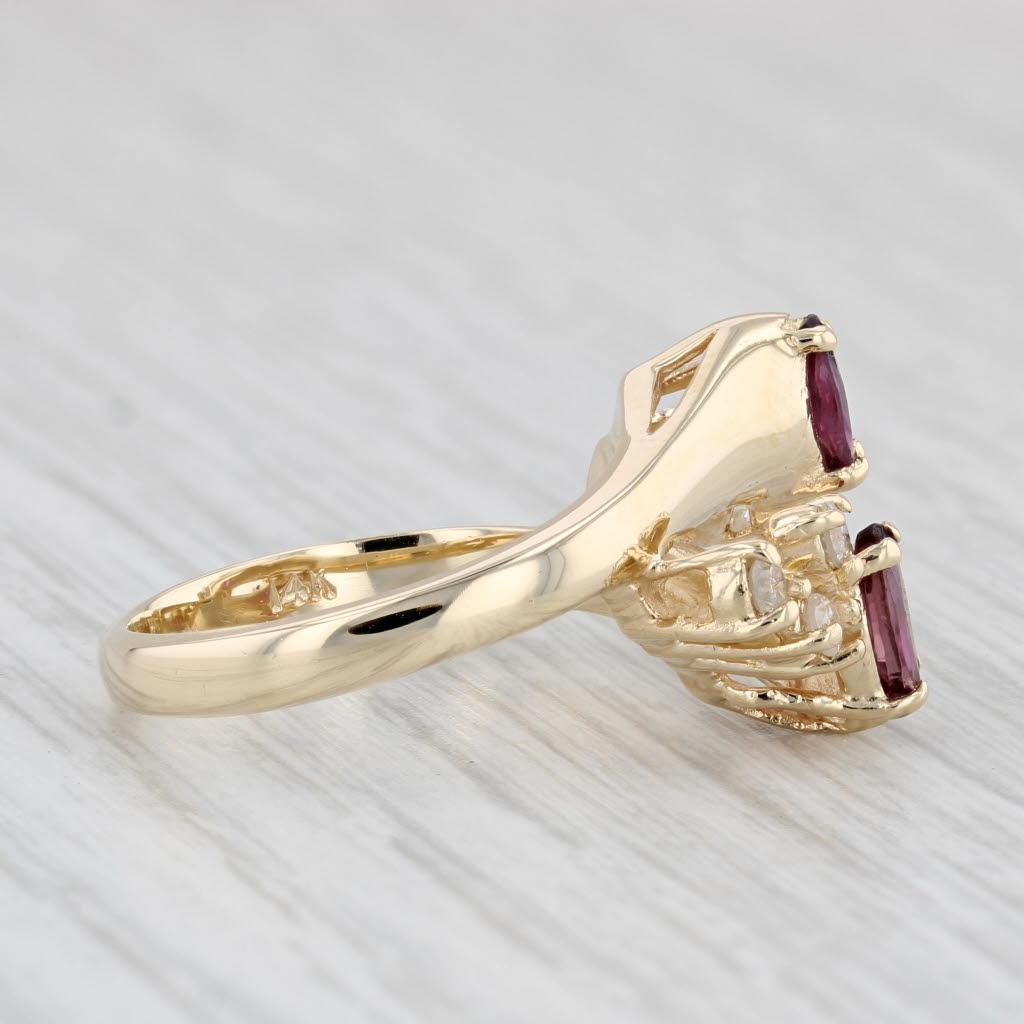 Light Gray 0.76ctw Marquise Ruby Diamond Bypass Ring 14k Yellow Gold Size 6.5