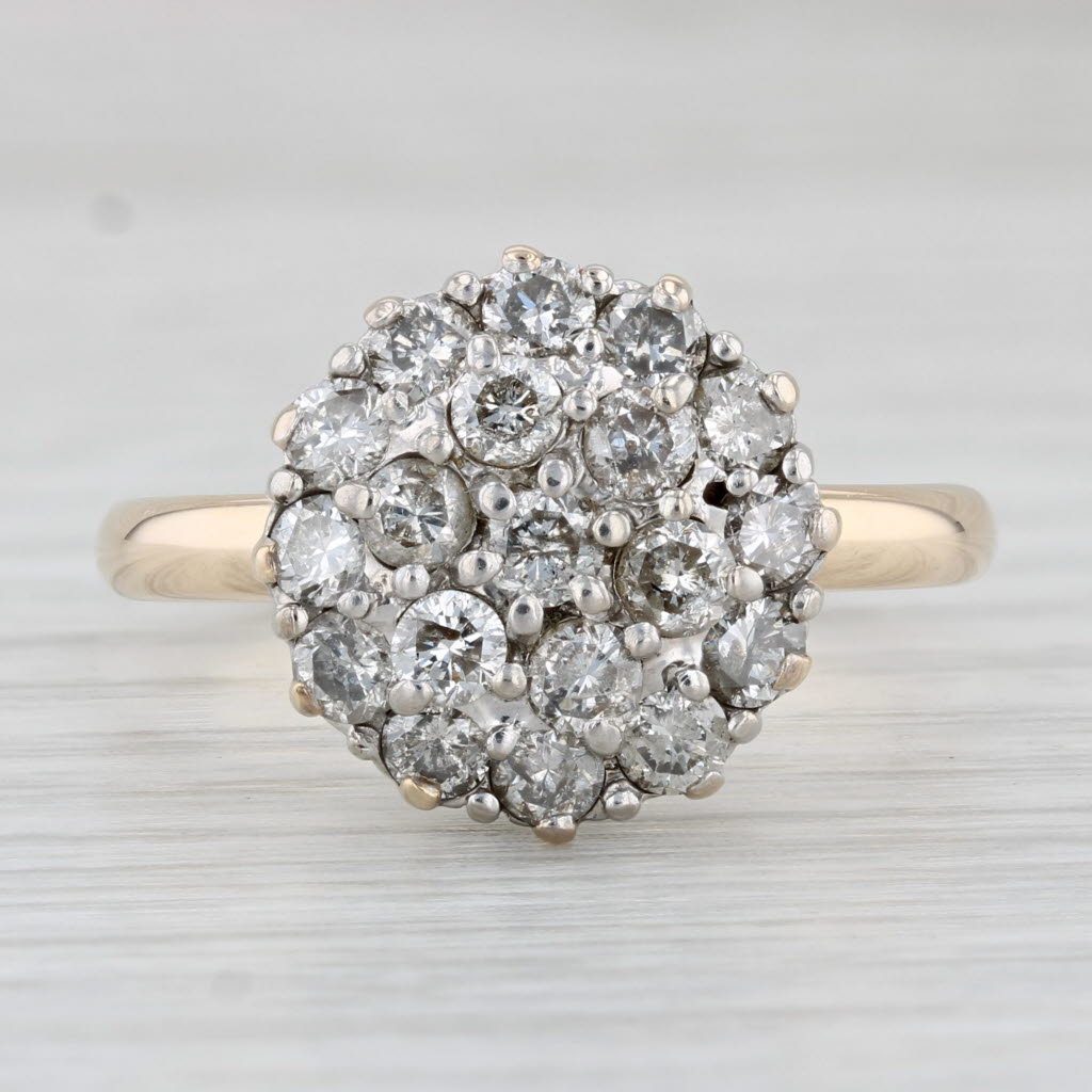 Light Gray 1.50ctw Diamond Cluster Ring 14k Yellow Gold Vintage Engagement Size 11