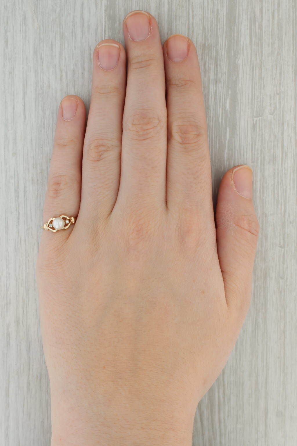 Dark Gray Cultured Pearl Diamond Hearts Ring 10k Yellow Gold Size 5.75