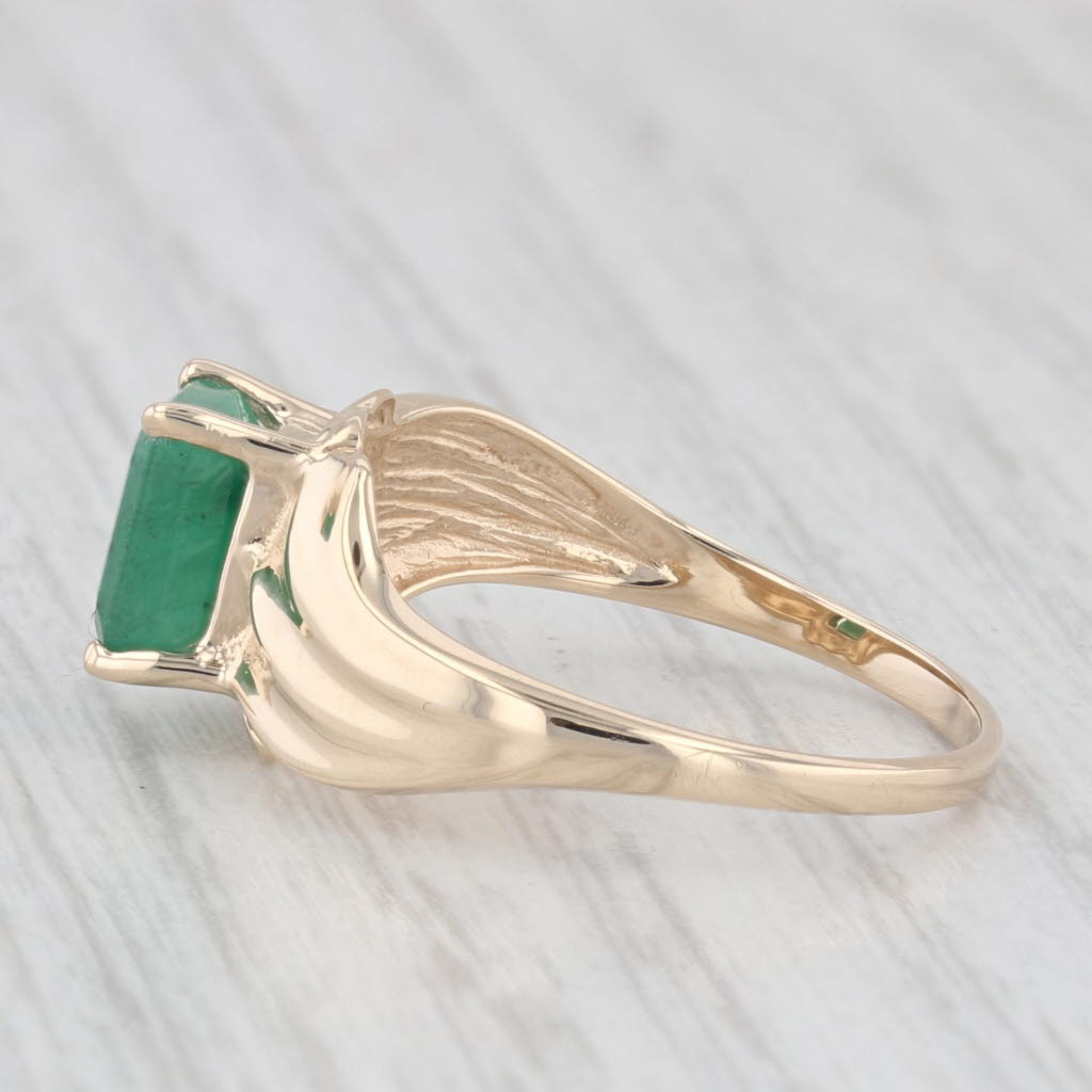 Light Gray 1ct Emerald Cut Emerald Solitaire Bypass Ring 10k Yellow Gold Size 7
