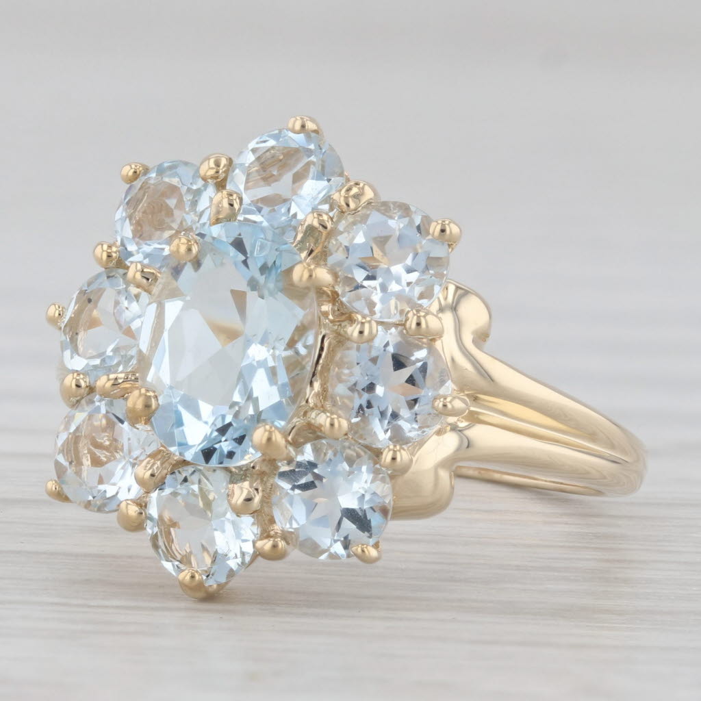 Gray 3.10ctw Aquamarine Cluster Ring 10k Yellow Gold Size 7.25