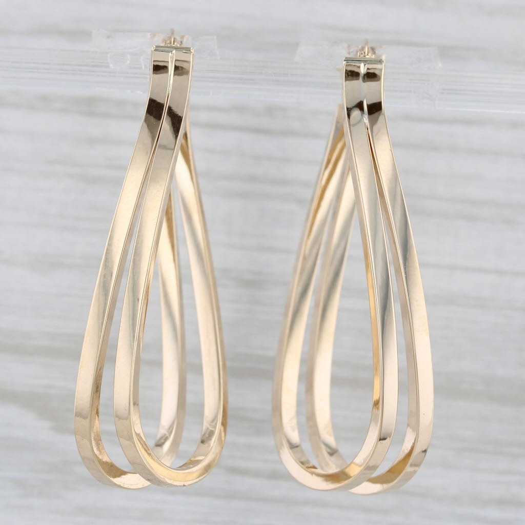 Gray Twist Oval Hoop Earrings 14k Yellow Gold Snap Top Posts