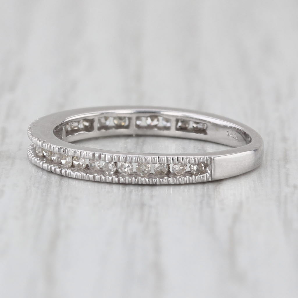 0.18ctw Channel Set Diamond Wedding Band 14k White Gold Size 5.75 Stackable Ring