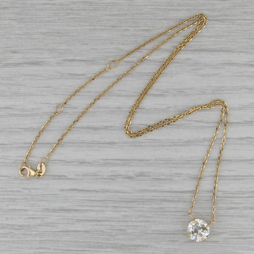 New 1.78ct Diamond Solitaire Necklace 14k Gold Cable Chain 16" 17" 18" GIA
