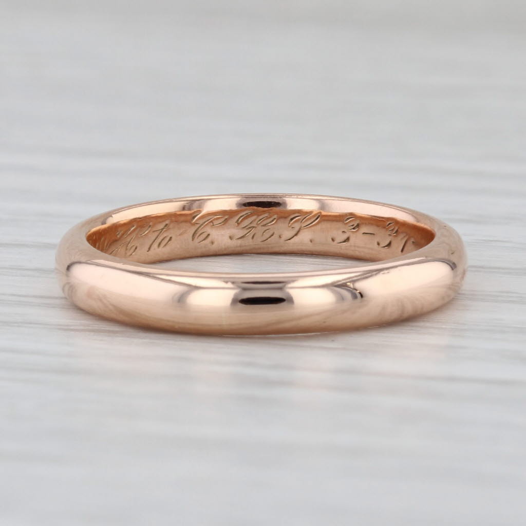 Antique 14k Rose Gold Wedding Band Engraved 1918 Stackable Size 7.5 Ring