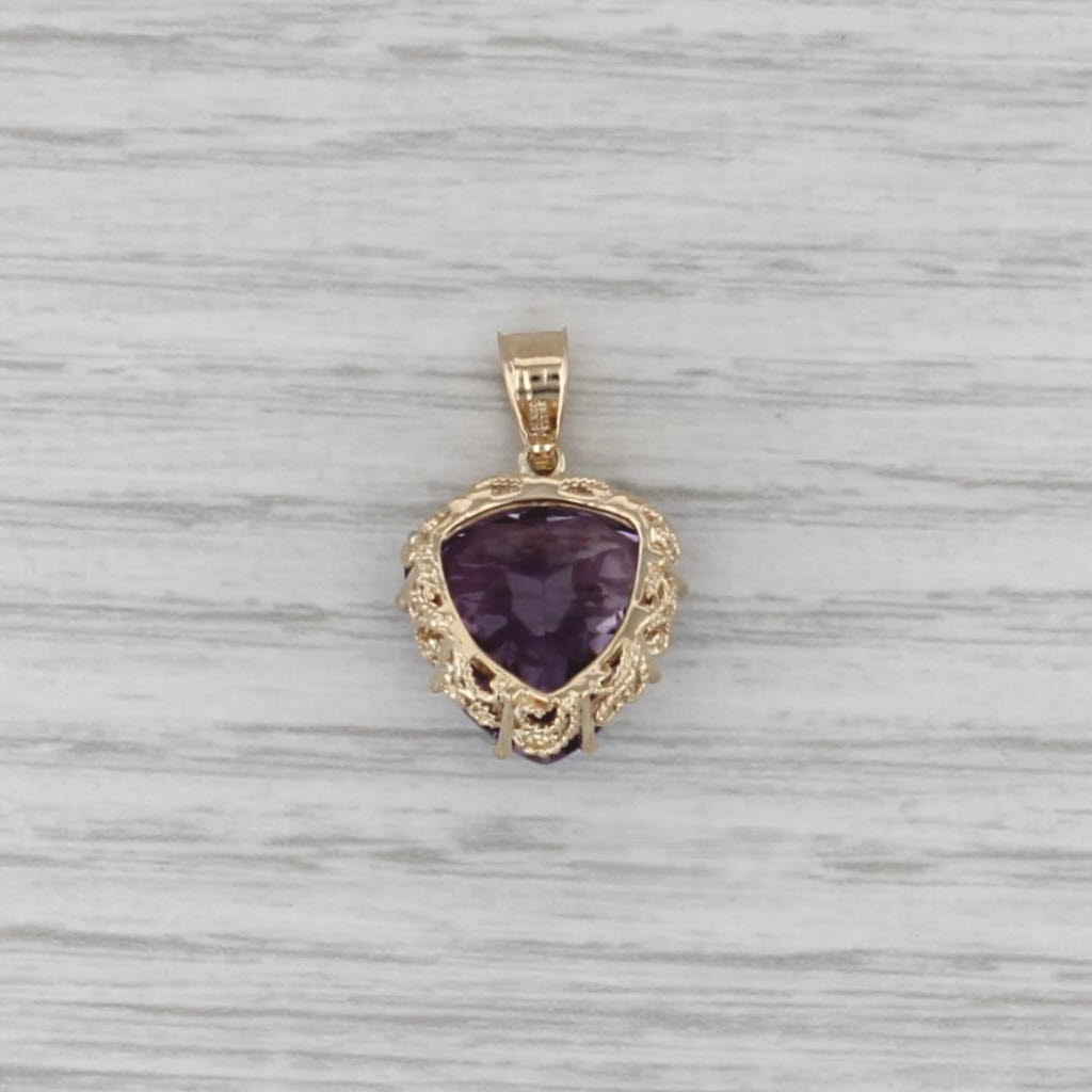 12ct Trillion Amethyst Solitaire Pendant 14k Yellow Gold