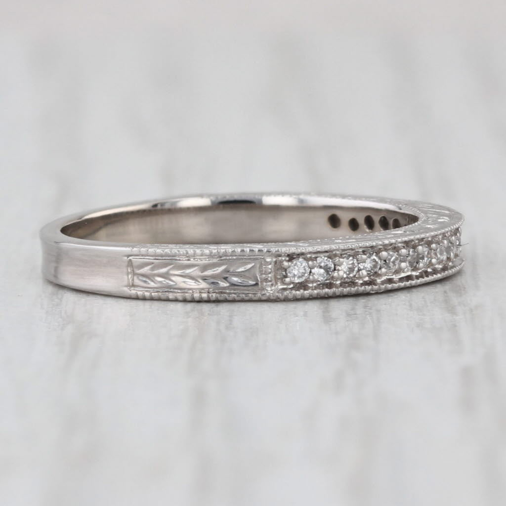 0.10ctw Diamond Wheat Etched Wedding Band 14k White Gold Size 7 Stackable Ring