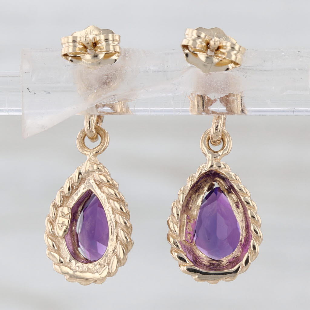 1.25ctw Amethyst Teardrop Dangle Earrings 14k Yellow Gold Pierced Drops