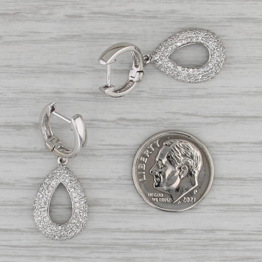 0.85ctw Diamond Teardrop Dangle Earrings 14k White Gold Hinged Hoops
