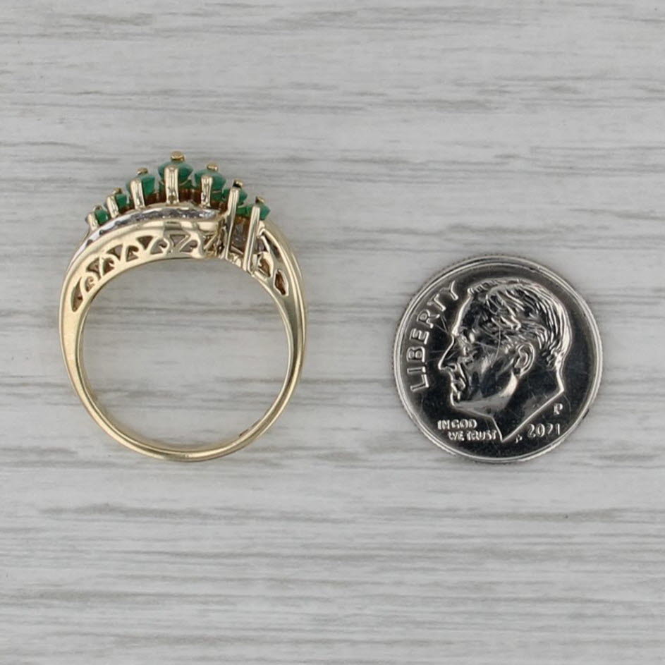 0.87ctw Tiered Emerald Diamond Bypass Ring 10k Yellow Gold Size 7