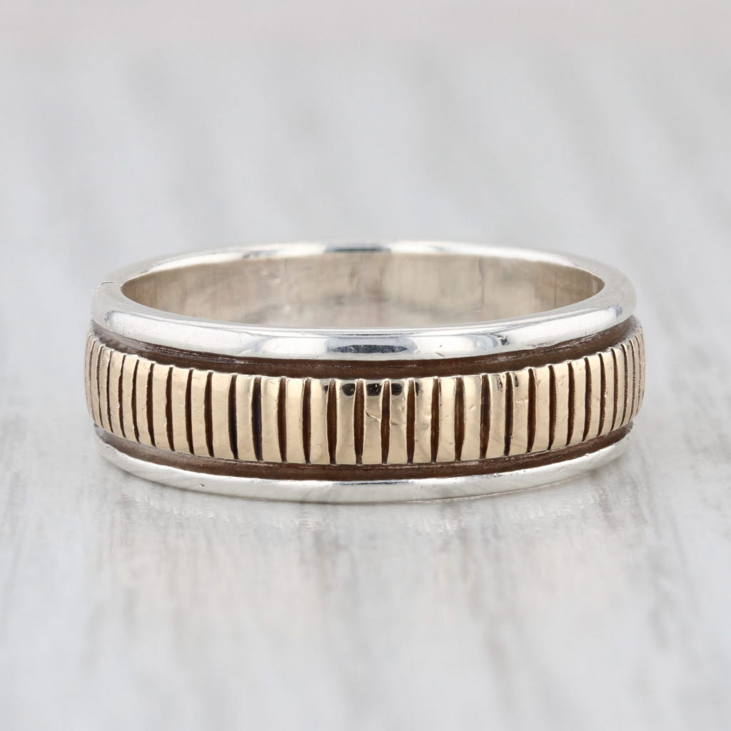 Vintage Navajo B Morgan Wedding Band 14k Gold Sterling Silver Native American