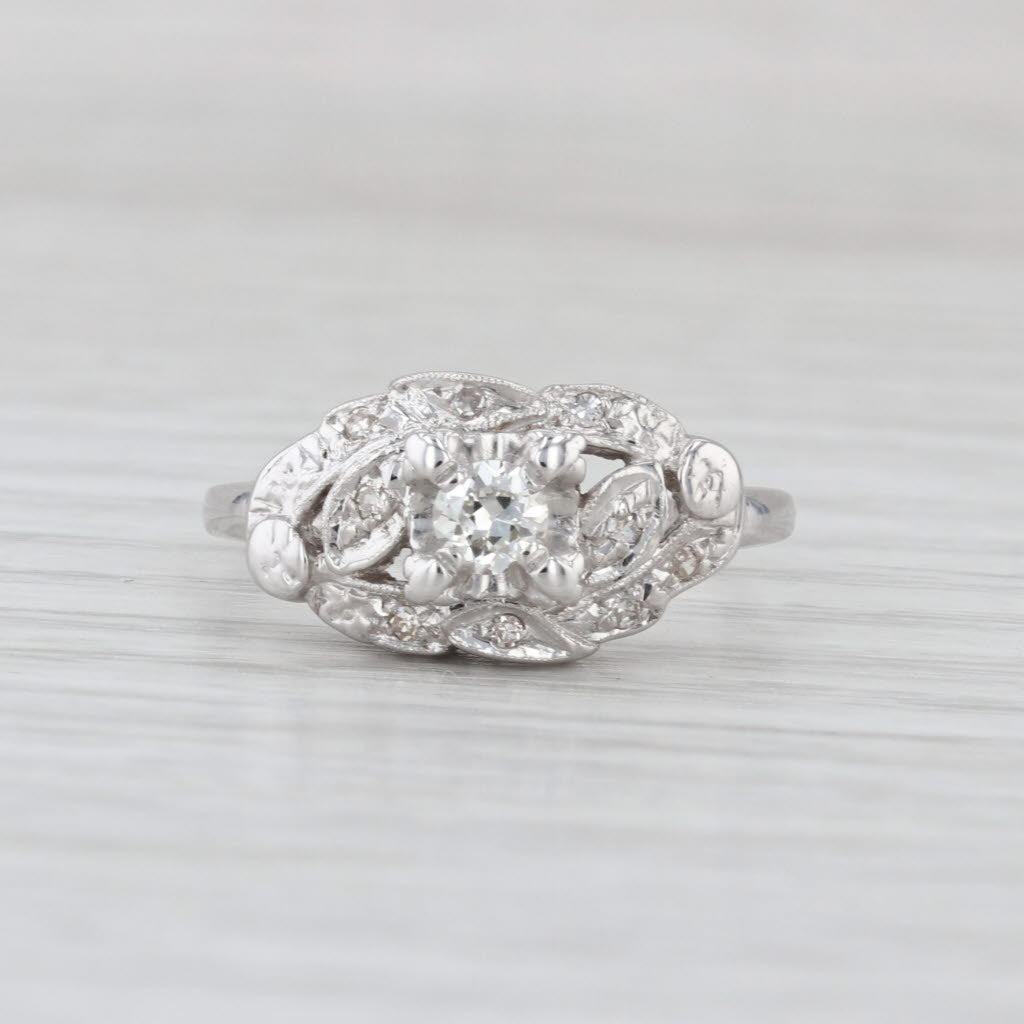 Vintage 0.23ctw Diamond Floral Ring 14k White Gold Size 7.5
