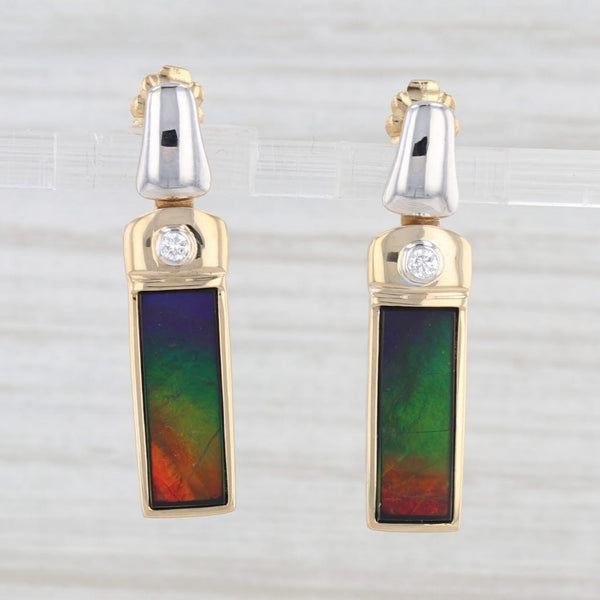 Rainbow Ammolite Triplet Diamond Dangle Earrings 18k Yellow White Gold