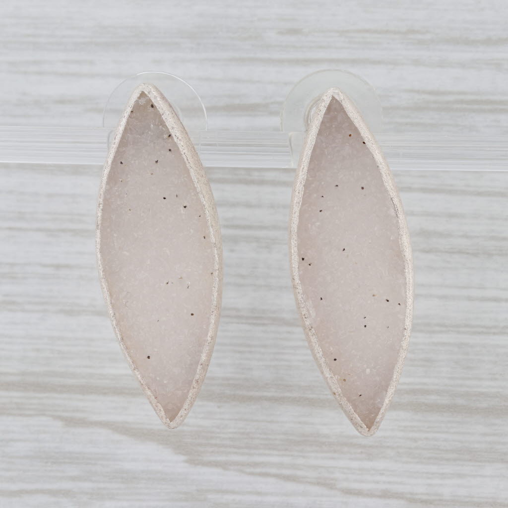 New Nina Wynn White Druzy Marquise Earrings Sterling Silver Statement Drops