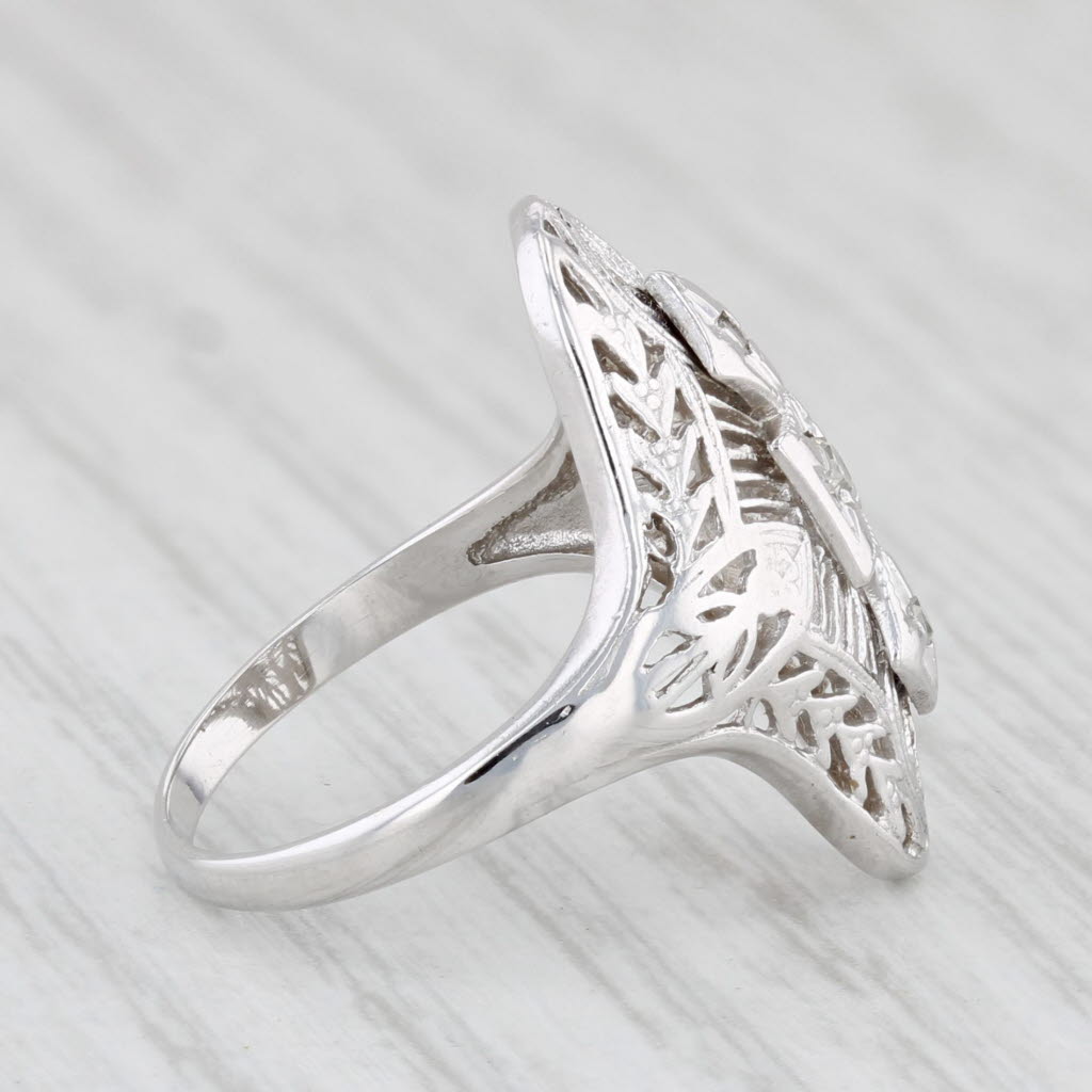Light Gray Diamond Filigree Ring 10k White Gold Size 4.25 Vintage Art Deco