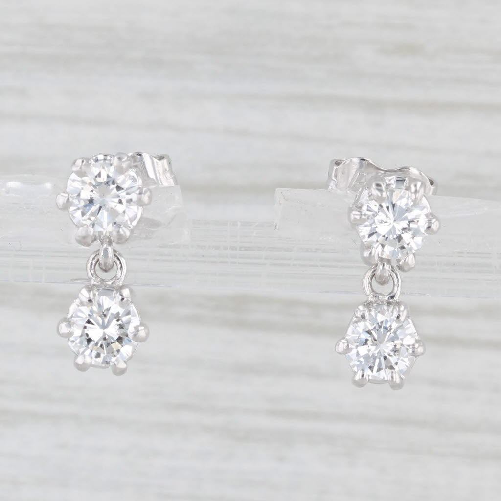 Light Gray 0.90ctw Diamond Dangle Earrings 14k White Gold