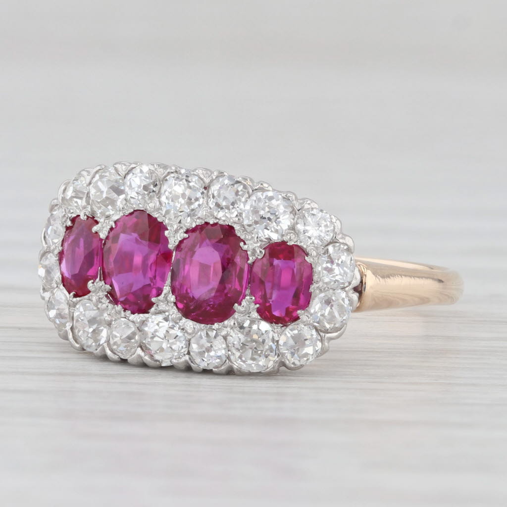 Light Gray 2.03ctw Vintage Ruby Diamond Ring 10k Yellow Gold Platinum Size 8.75