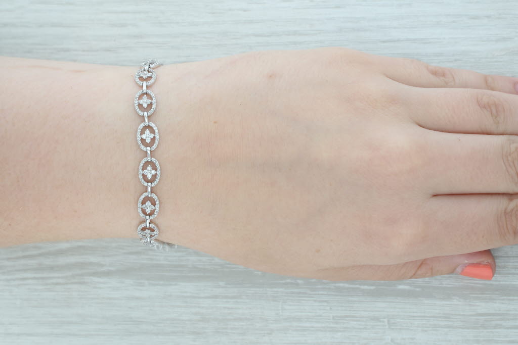 2.20ctw Diamond Oval Flower Link Bracelet 14k White Gold 7.25" 7.4mm