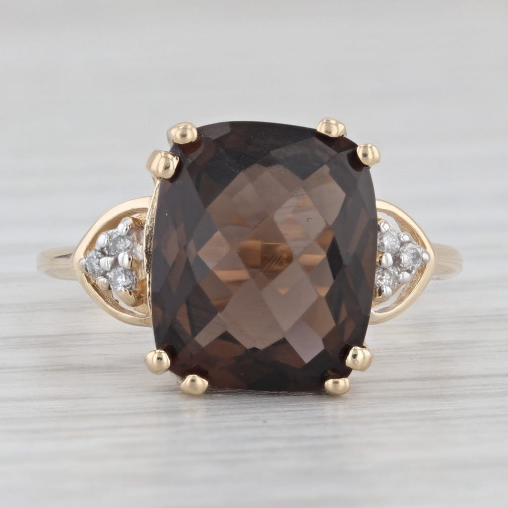 Light Gray 4.80ctw Smoky Quartz Diamond Ring 10k Yellow Gold Size 7.5