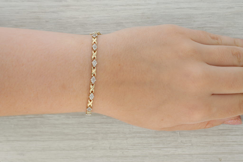 Tan 0.40ctw Diamond Infinity Link 10k Yellow Gold 7" Bracelet