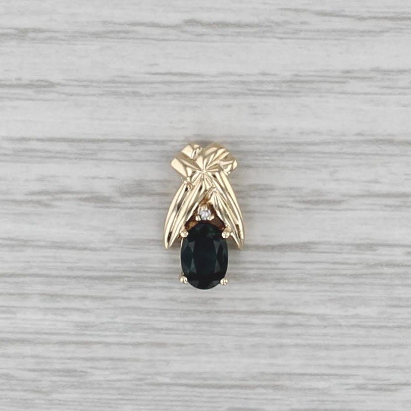 0.81ctw Blue Sapphire Diamond Pendant 10k Yellow Gold Small Drop