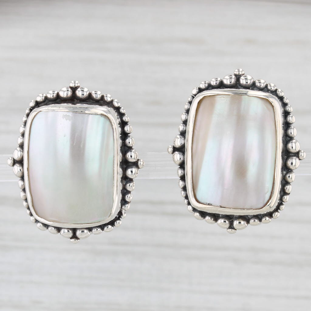 Light Gray Stephen Dweck Shell Cabochon Clip On Earrings Sterling Silver Statement