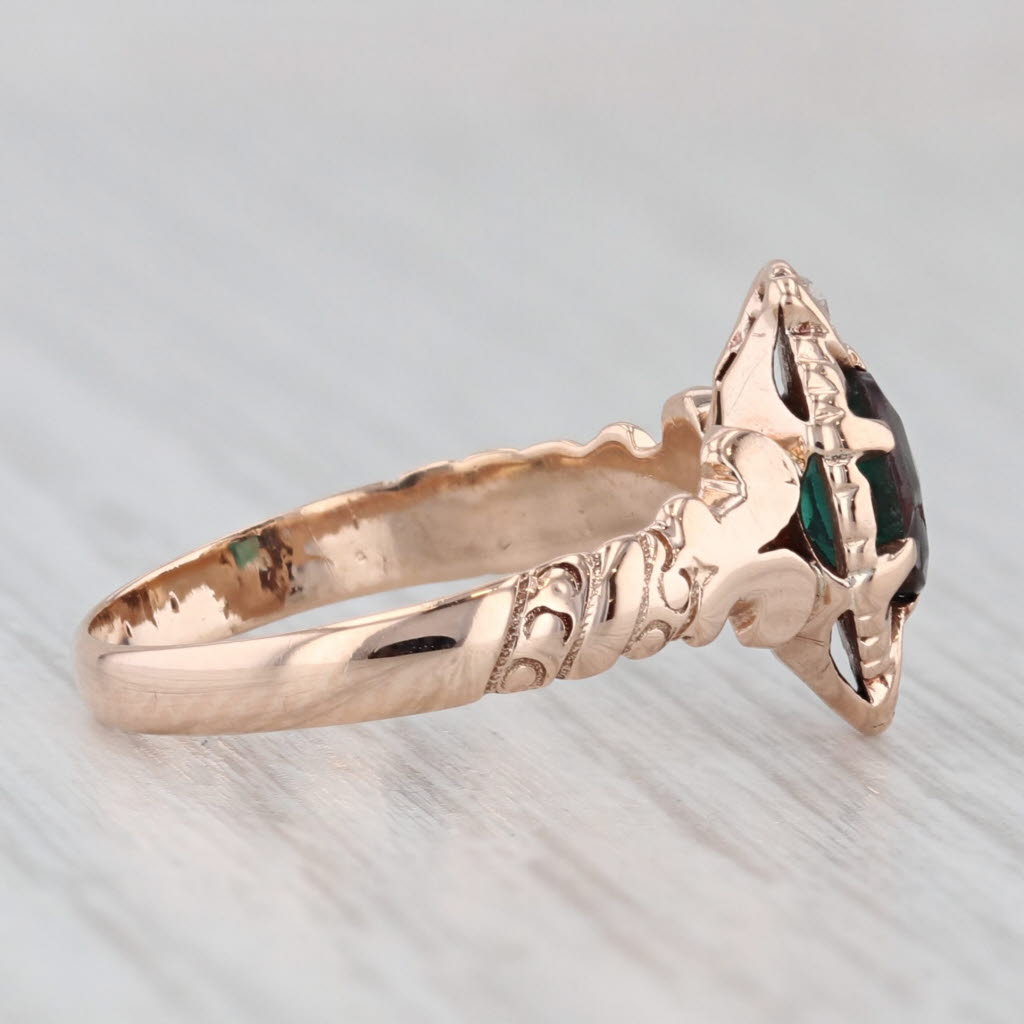 Victorian Red Garnet Doublet Diamond Ring 10k Rose Gold Ornate Size 5.25