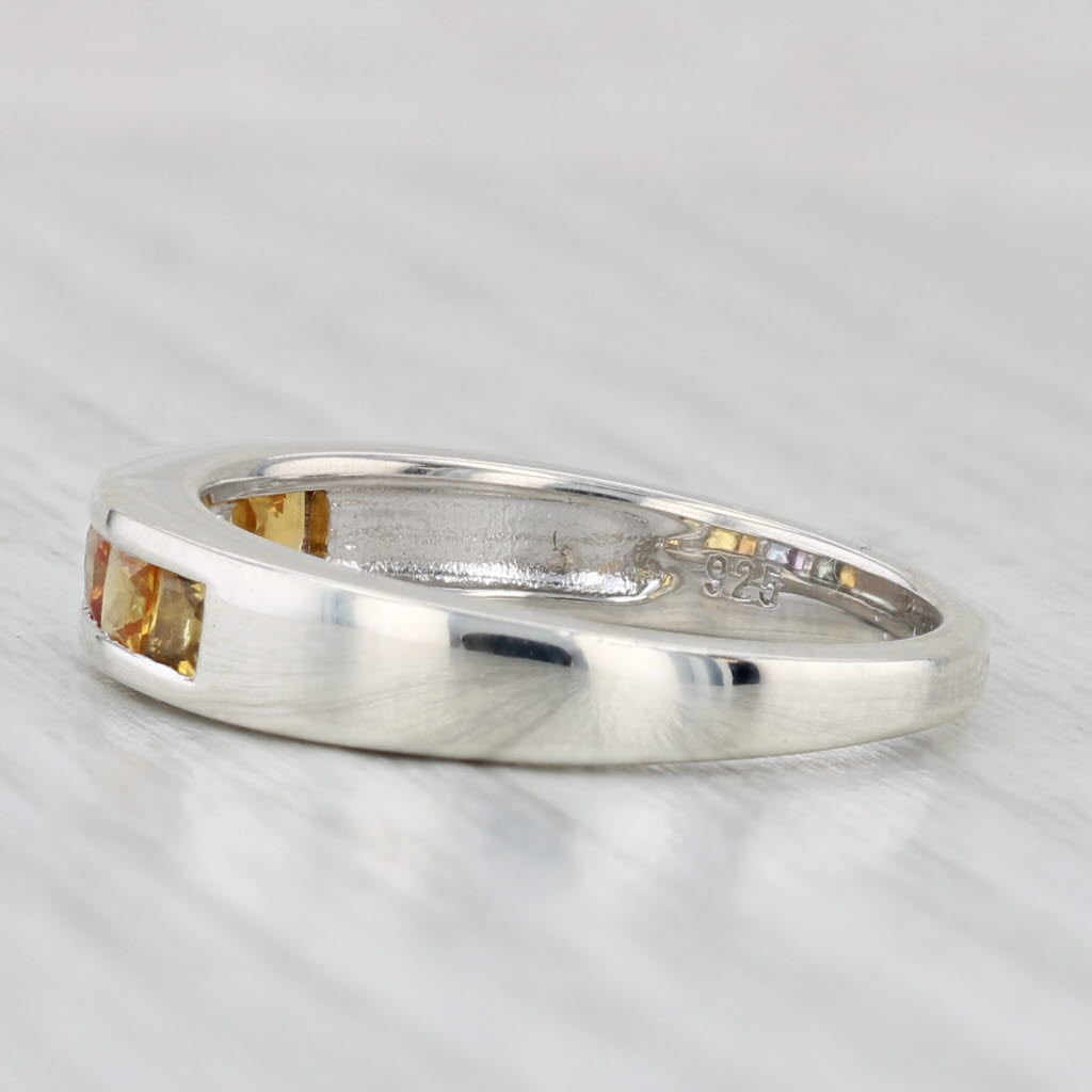 Light Gray 0.91ctw Rainbow Sapphires Ring Sterling Silver Size 6.25 Stackable Band COA