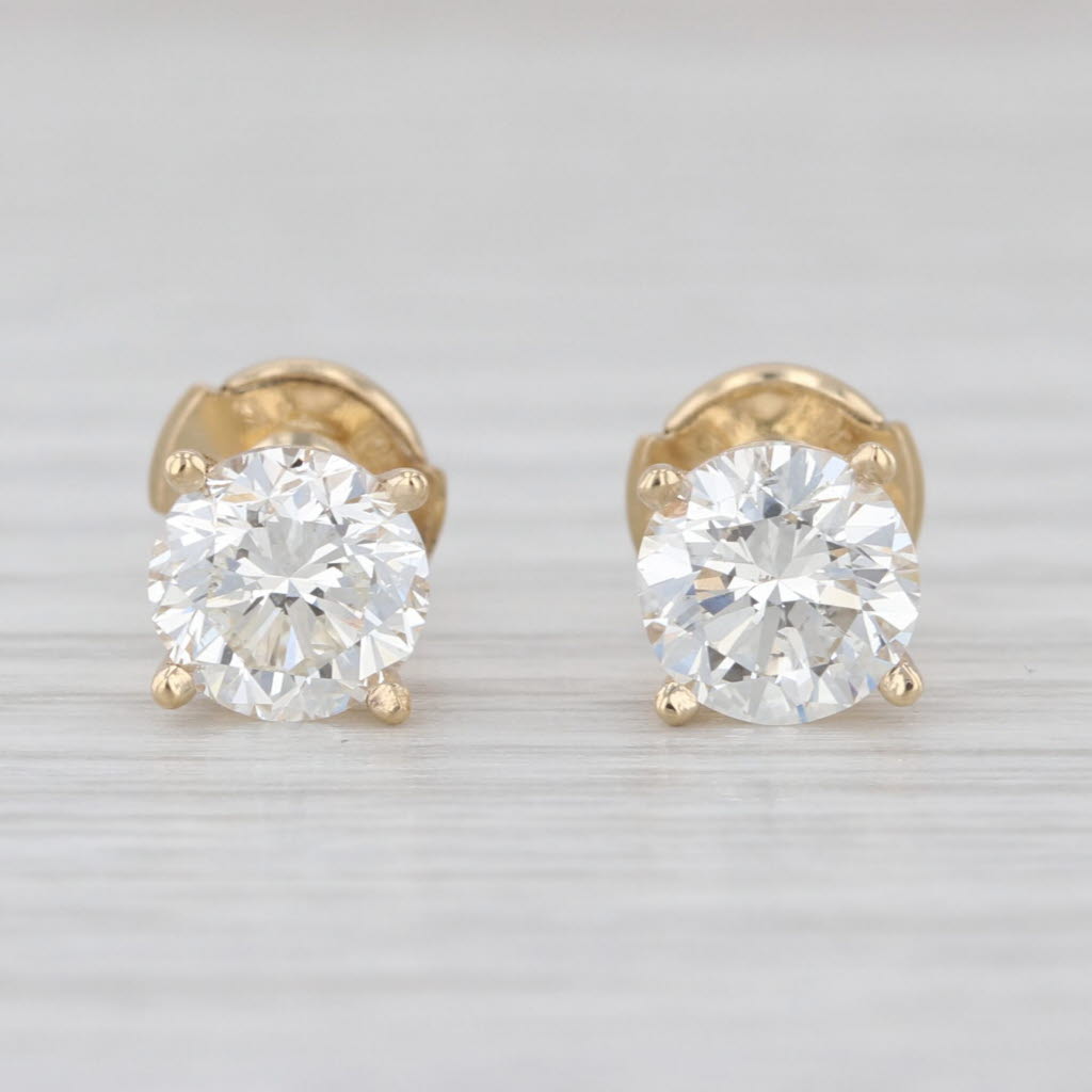 New 2.01ctw Diamond Stud Earrings 14k Yellow Gold GIA Round Solitaire Studs